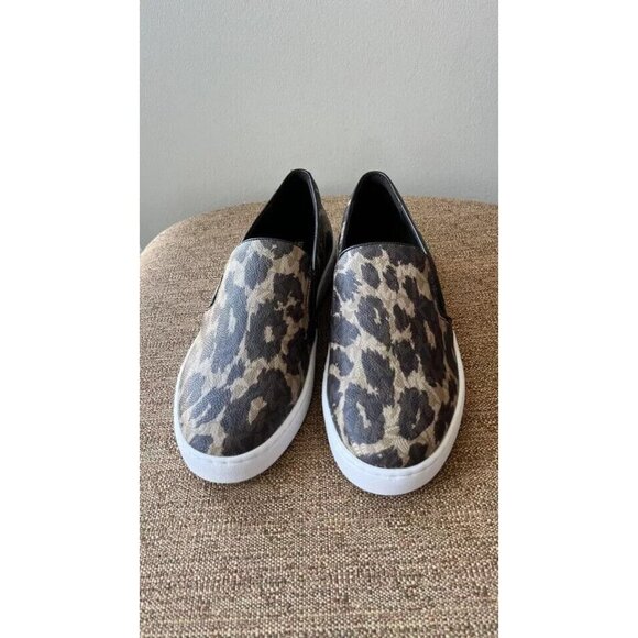 Michael Kors Women Brown Canvas Animal Print Slip On Loafers With MK logo - Picture 3 of 8